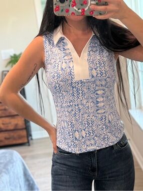 Sigrid Olsen Golf & Tennis Women's XS Blue White Sleeveless Polo Shirt